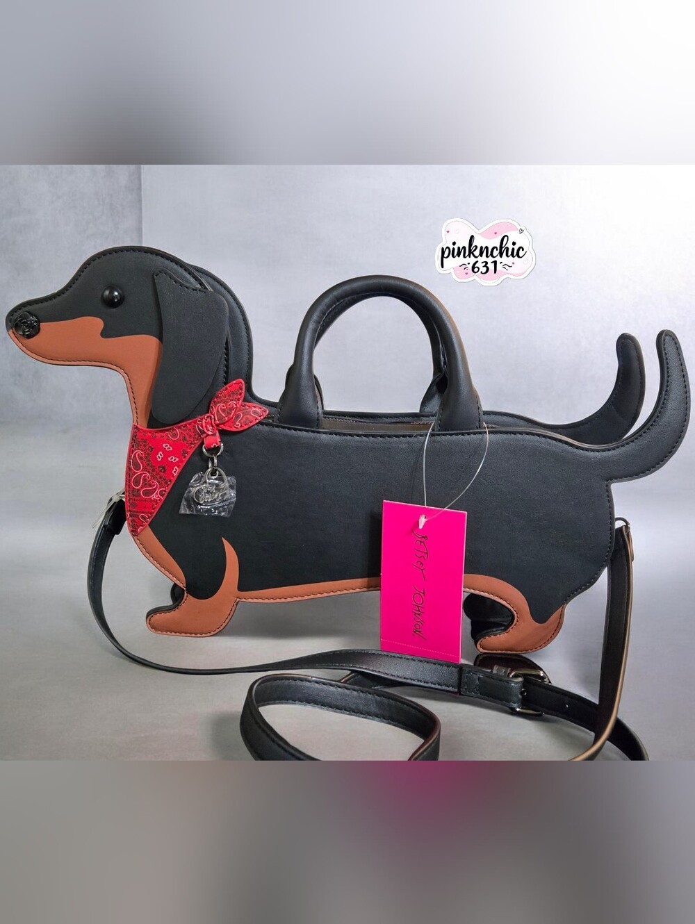 SOLD! Betsey Johnson Kitsch Cowboy Dachshund Purse Satchel Crossbody Handbag - Picture 2 of 9